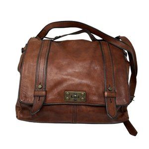 Fossil brown leather messenger bag